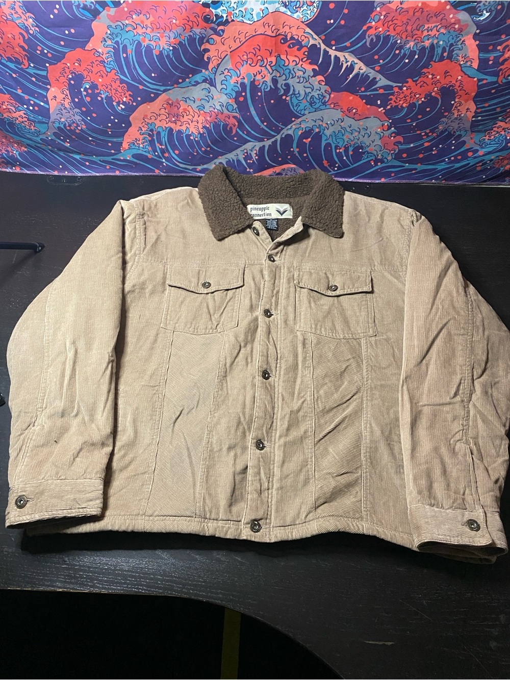 Pineapple Supply Co. Tan Corduroy Shirt Jacket with Sherpa Collar